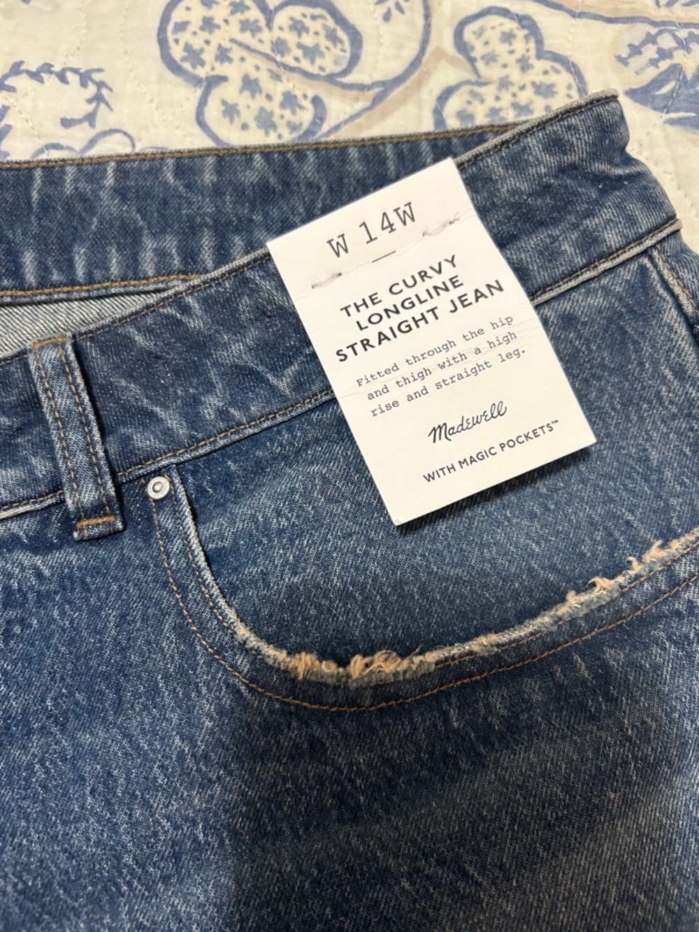 Madewell Blue Distressed Curvy Longline Straight Jeans